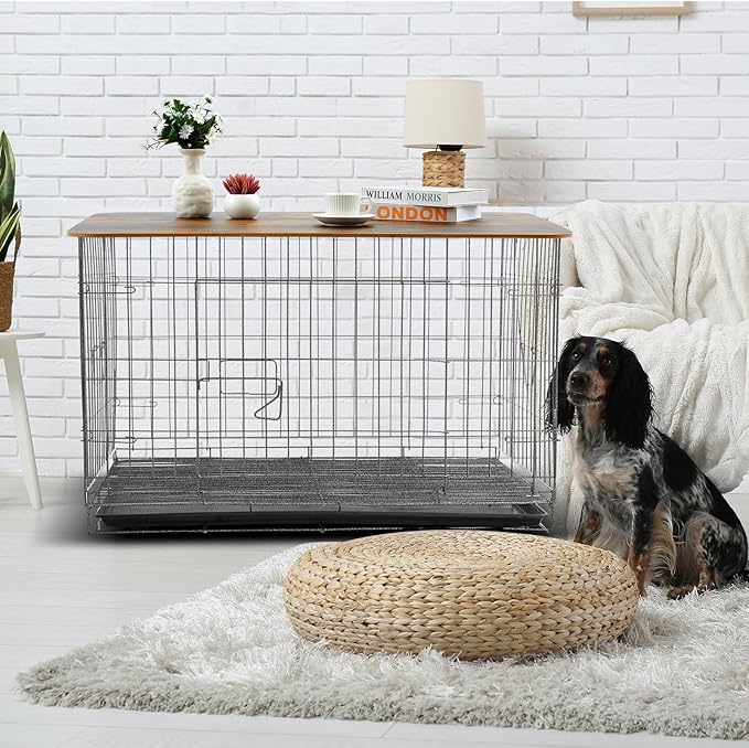 Dog Crate Topper Wood No Creases 42 Inch Nonslip Dog Table Topper Rustic Style Covers Decorative Kennel for Decorative Pet Furniture (Crate Not Include)