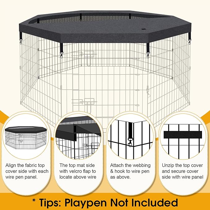 Dog Pet Playpen 8 Panel 24 Inch Top Cover for Small Medium Pets Indoor Outdoor (Only Cover,Playpen Not Included)(Black Top Cover)