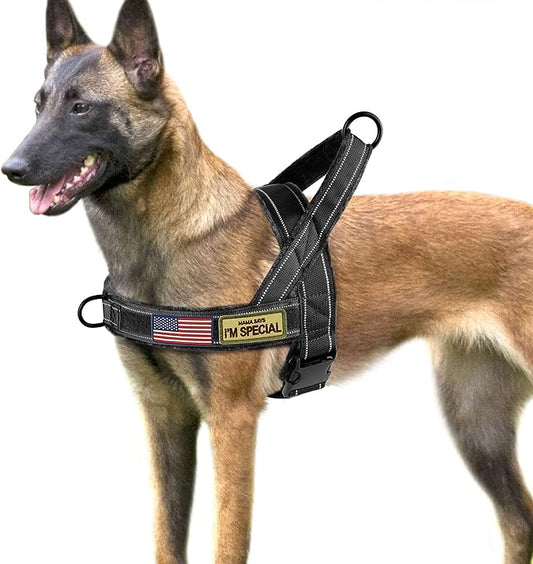 PET ARTIST Soft Flannel Padded No Pull Dog Tactical Harness for Medium Large Dog,Quick Fit Reflective Strip Escape Proof Dog Vest Harness