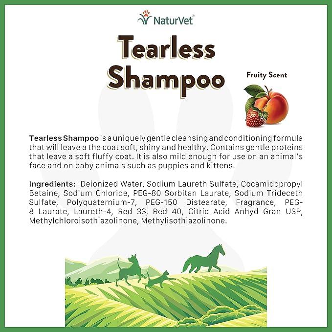 NaturVet Tearless Shampoo for Dogs, Cats & Horses 16 oz