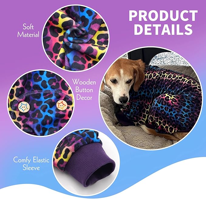 KYEESE Dog Pajamas Stretchy Pet Jammies Coat Comfy Pet Onesie Costume Velvet Dog Pajamas Small Sized Dogs Soft Dogs Clothes Pjs with Leopard Pattern, Large