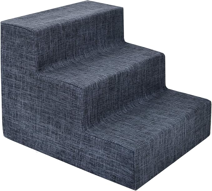 Best Pet Supplies Dog Stairs for Small Dogs & Cats, Foam Pet Steps Portable Ramp for Couch Sofa and High Bed Non-Slip Balanced Indoor Step Support, Paw Safe No Assembly - Dark Gray Linen, 3-Step