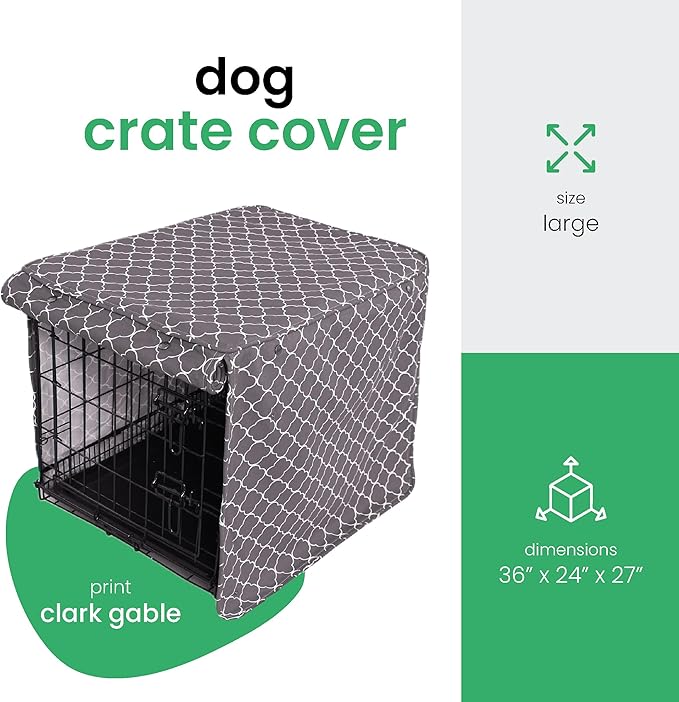 Molly Mutt Clark Gable Dog Crate Cover, 100% Cotton Canvas Cover with 2 Roll-Up Panels, Ideal for Dog or Cat Crate, Durable, Washable, and Free of Harmful Chemicals, 36" x 24" x 27"