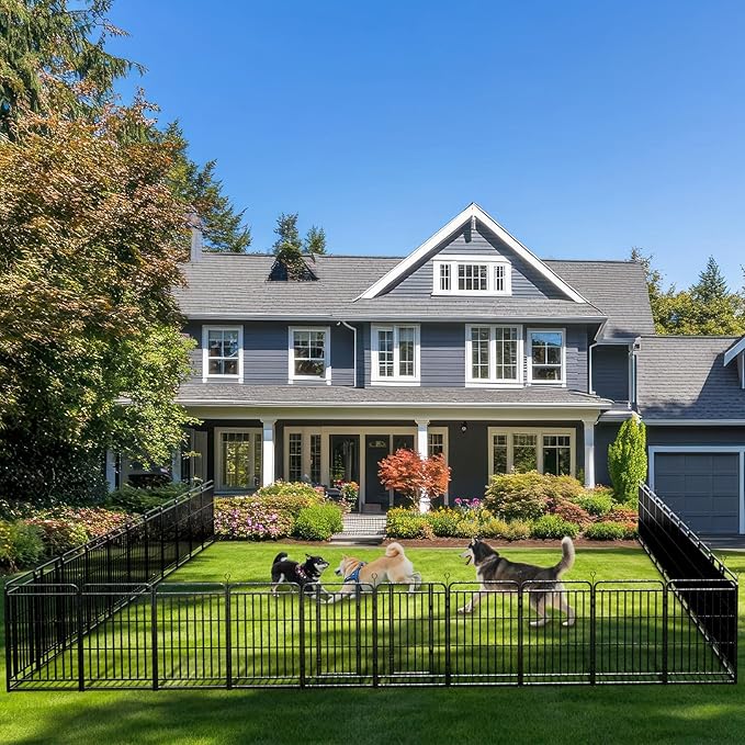 Dog Playpen Outdoor 32 Panels Heavy Duty Dog Fence 40" Height with Thick Pipe Anti-Rust with Doors Portable for RV Camping Yard, Total 72FT, 412 Sq.ft, Snowy Black