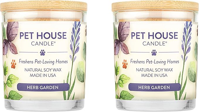 Pet House 9 oz Herb Garden Scented Pet Odor Candle, Clean Burning, Long Lasting, Plant Based Spring, Summer Scented Soy Candles, 60 Hour Burn Time, Pack of 2