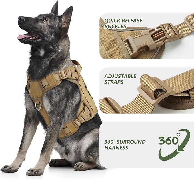 WINGOIN Tactical Dog Harness for Small Dogs No Pull Adjustable Pet Harness with Handle Reflective K9 Military Service Dog Vest for Walking Hiking Training (S)
