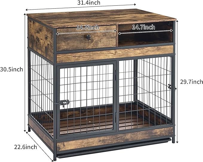 NicBex Dog Crate Furniture Dog Cage with 2 Doors and Drawers, Dog Kennels for Inside Space, Wooden Dog Crate with Stable Frame for Medium and Small Dogs, Antique Brown