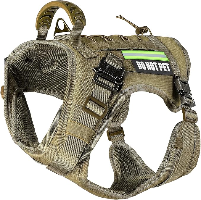 Tactical Dog Harness with All 4 Metal Buckle, Working Dog Vest with Reflective Patch and Reflective Do Not Pet Patch, Dog Vest Harnesses with Handle, Black for Small,Medium, Large Dog, Brown XL