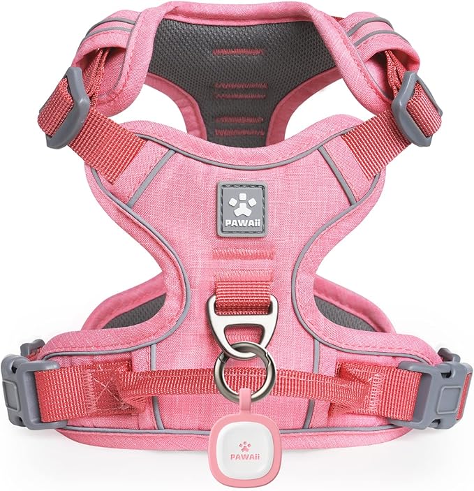 Pawaii Dog Harness for Large Dogs No Pull, No Pull Dog Harness with Pet ID Tag, No Choke Front Clip Harness Dog, Adjustable Soft Padded Pet Vest with Easy Control Handle Mimi Pink