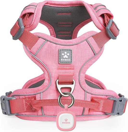 Pawaii Dog Harness for Large Dogs No Pull, No Pull Dog Harness with Pet ID Tag, No Choke Front Clip Harness Dog, Adjustable Soft Padded Pet Vest with Easy Control Handle Mimi Pink