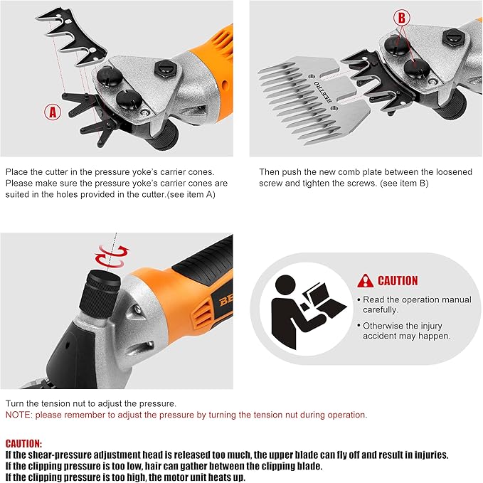 BEETRO 550W Electric Professional Sheep Shears, Animal Grooming Clippers for Sheep Alpacas Goats and More, 6 Speeds Heavy Duty Farm Livestock Haircut, with an Extra Set of Shearing Blades