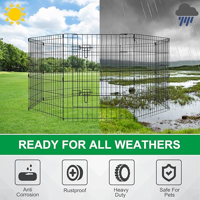 Pet Playpen Dog Pen Foldable Dog Exercise Fence 8 Panels 30 Inch Kennels Pet Playpen Options Ideal for Pet Medium Animals Outdoor Indoor