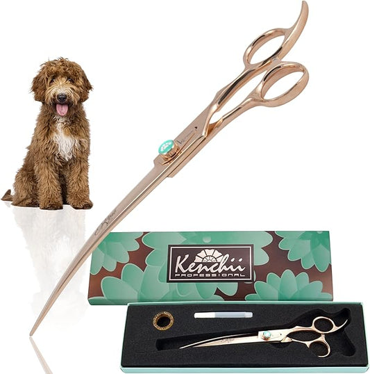 Kenchii Rose Dog Grooming Scissors, 8 Inch Curved Shears, Dog Scissors for Grooming, Ergonomic Design for Comfort and Precision, Heavy Duty, Durable and Sharp