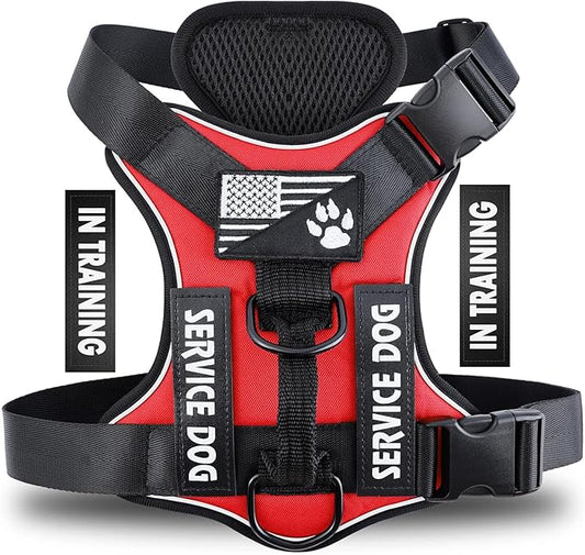 Demigreat Service Dog Harness, Reflective Dog Vest Harness with 5 PCS Patches, Adjustable Soft Oxford Pet Harness, Inner Layer Mesh, Easy to Control for Dogs