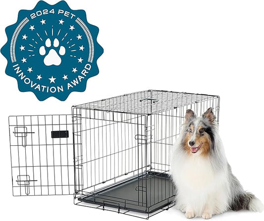 Carlson Pet Products Secure and Foldable Single Door Metal Dog Crate, Medium,Black