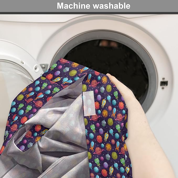 Lunarable Outer Space Dog Crate Cover, Cartoon Planets and Ships With Background, Fun Science, Easy to Use Pet Kennel Cover for Cats & Medium Dogs, 30 Inch, Dark Blue