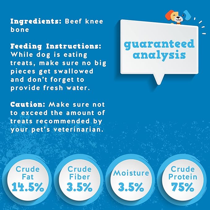 Jack&Pup Knee Bones Dog Treats - Roasted Dog Chew Bones - Single Ingredient All Natural Gourmet Long Lasting Dog Bone- Savory Smoked Beef Flavor (20 Pk)
