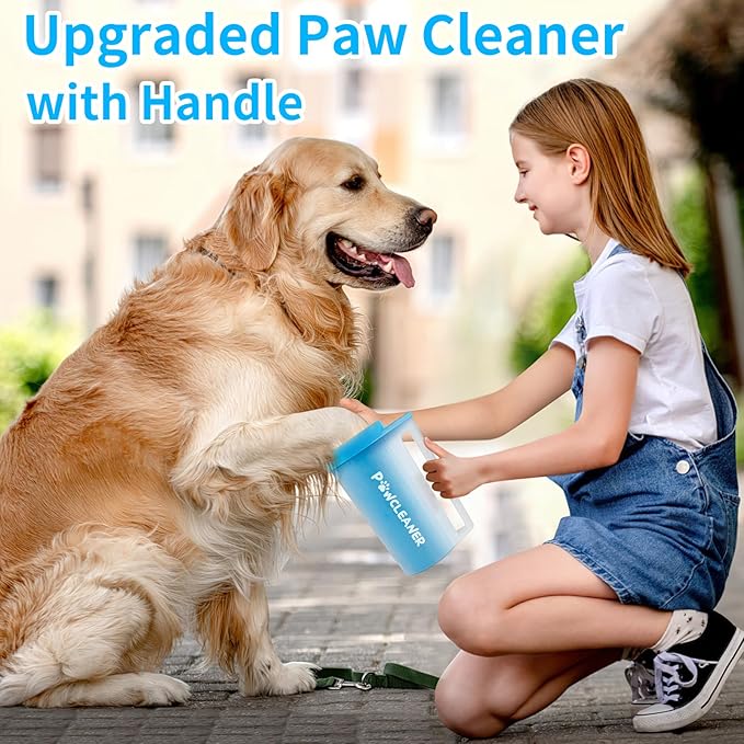 Buddy Muddy Pet Foot Cleaner with Handle, Adjustable Brush, and 3 Absorbent Towels (Blue, Large)