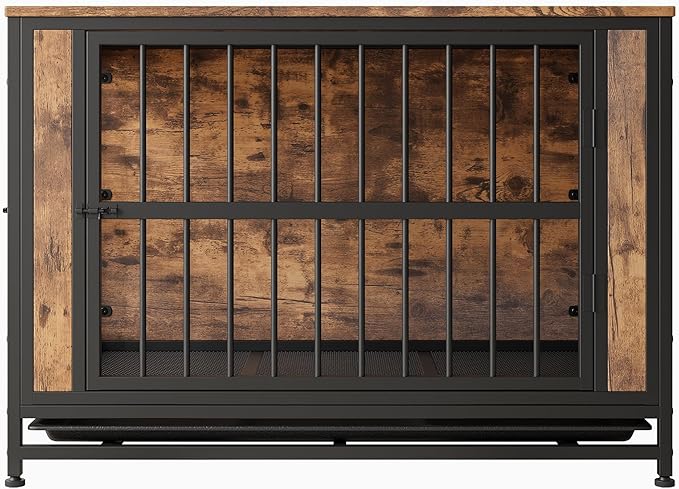 Ball & Cast 38.9" Wooden Dog Kennel with 2 Sliding Doors,Decorative Pet Crate Furniture with Pull-Out Tray,Thick Iron Frame Indoor Dog Cage for Small Dogs,Easy Assembly,Rustic Brown
