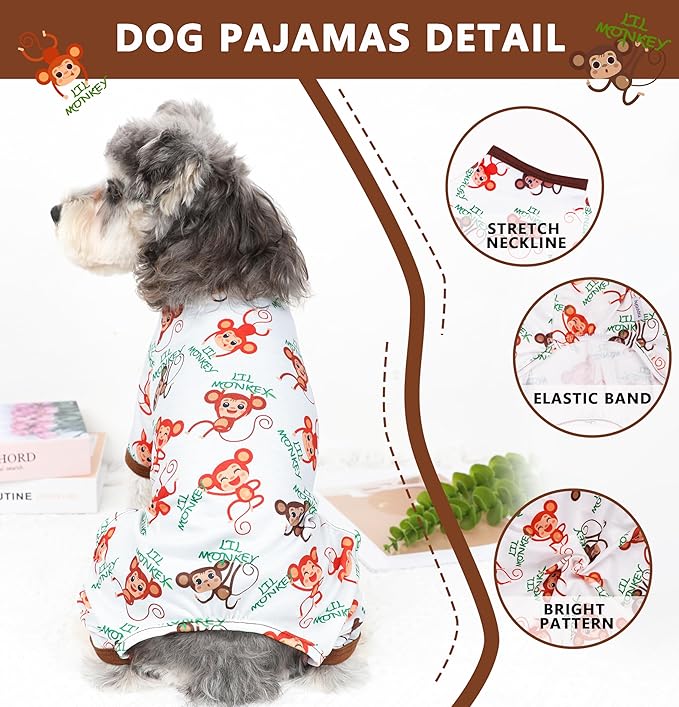 Dog Pajamas Spring Summer Dog Clothes for Small Medium Dogs Girl Boy Cute Soft Puppy Pjs Clothes Doggie Onesies Cat Pet Jammies Outfit (Brown,XS)