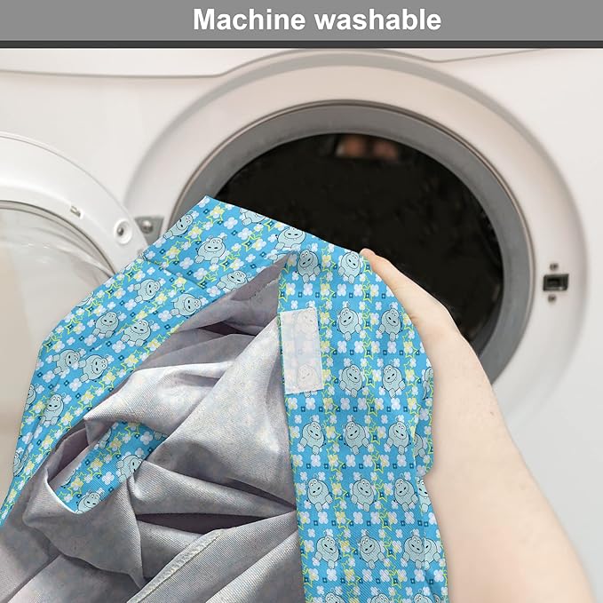 Lunarable Yellow and Blue Dog Crate Cover, Funny Cartoon Hippopotamus with Stars and Daisy Flowers, Easy to Use Pet Kennel Cover for Medium Large Dogs, 42 Inch, Pale Blue White Yellow