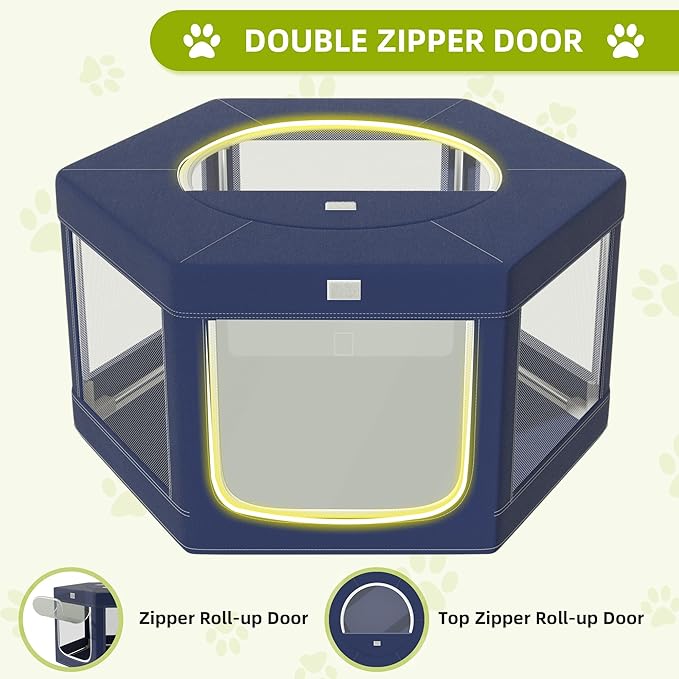 Dog Playpen 45x45 Inch, Hexagonal Type Puppy PlayPen with Gate for Puppies, Cat, Pet PlayPen with Roof for Outdoors & Indoors, Thickened Fabric, Safe & Sturdy Dog Fence