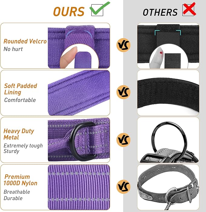 AUBELL Reflective Dog Collar, Tactical Dog Collar for Large Dogs, Heavy Duty Dog Collars with Control Handle and Metal Buckle for Medium Dogs, with Airtag Case and 2 Patches (Purple, L)