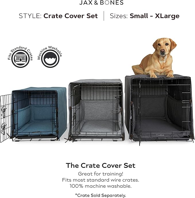 Jax & Bones Dog Crate Cover & Dog Crate Pad Set - Includes Crate Bed, Kennel Cover, & Soft Liner That Acts Like a Bumper - Extra Large Lark Graphite - Made in USA