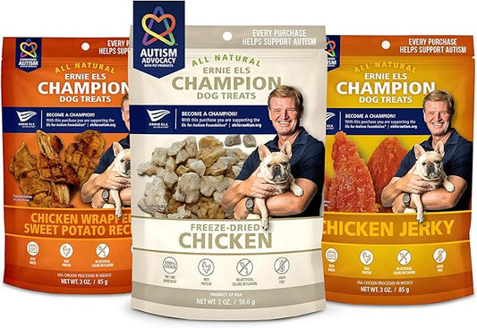 Ernie Els Premium Dog Treats Bundle: Chicken Jerky, Freeze-Dried Chicken and Chicken Wrapped Sweet Potato, (Pack of 3), Nutritious and All Natural for Healthy Snacking, Training and Rewards