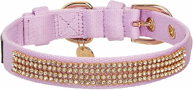 Blueberry Pet Sparkling Rhinestone Adjustable Dog Collar with Metal Buckle, Lavender, Neck 13-16.5", for Medium Breed