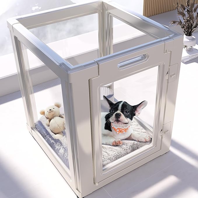 Clear Acrylic Plastic Dog Playpen Indoor,for Puppy Cat Rabbit Ferret Transparent Pet Pen,Easy Assemble Enclosure,Preferable for Small Dogs (4 Panels (White))