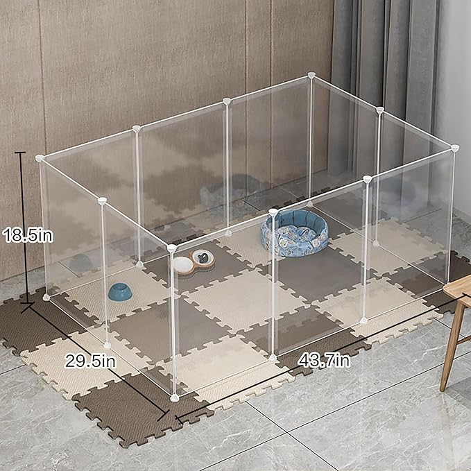 Pet Transparent Playpen Clear Pet Fence Indoor Outdoor Portable Plastic Yard Fence Tent for Small Animals Rabbits Puppy Kennel Cage (10 Panels)