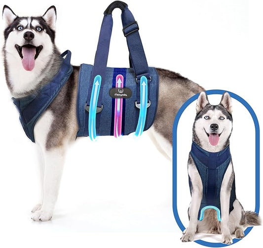Dog Lift Harness and Carry Sling: Large Pet Rehab Vest w/Front & Rear Handle & U-Shaped - Hind Leg Support-Assist Disabled, Injured, Aged/Elderly Dogs with Mobility- Arthritis, Up & Down Stair (S)