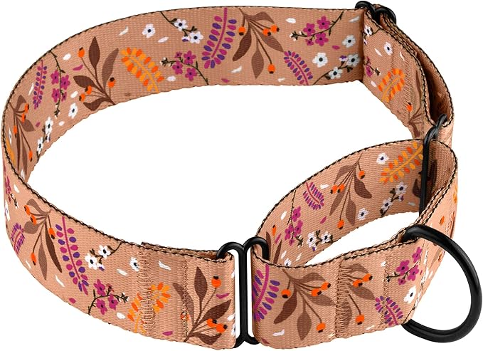 CollarDirect Martingale Collars for Dogs Heavy Duty Floral Pattern Female Safety Nylon Training Wide Collar Flower Design Large Medium (XL, Neck Size 19"-24", Toffee)