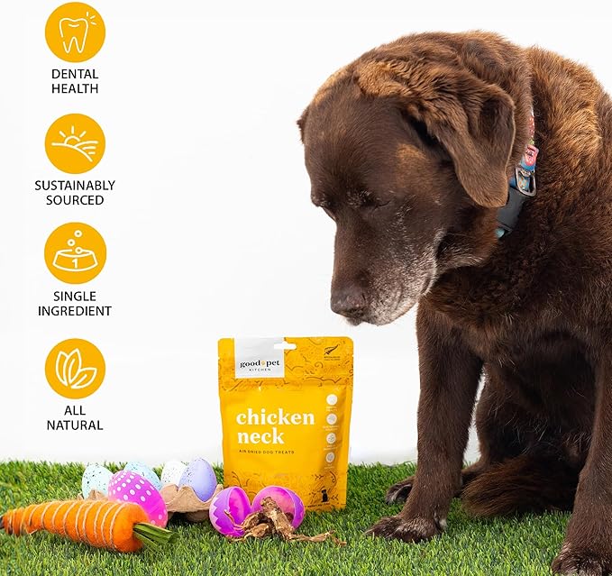 Pet Treats, Air-Dried, Natural, Single Ingredient Dog Treat, Free Range, Grain Free Dog Treats, Toppers, Snacks, Chicken Neck 2.8 oz