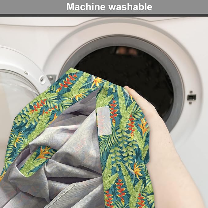 Lunarable Tropical Dog Crate Cover, Exotic Bird of Paradise Blossoms Banana and Areca Fan Palm Leaves, Easy to Use Pet Kennel Cover for Medium Large Dogs, 48 Inch, Yellow Green and Dark Teal