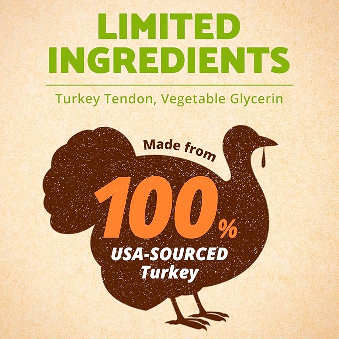 Afreschi Natural Turkey Tendon Strip 3 oz, All Natural Human Grade Puppy Chew, Turkey Sourced from USA, Hypoallergenic, Easy to Digest, Rawhide Alternative