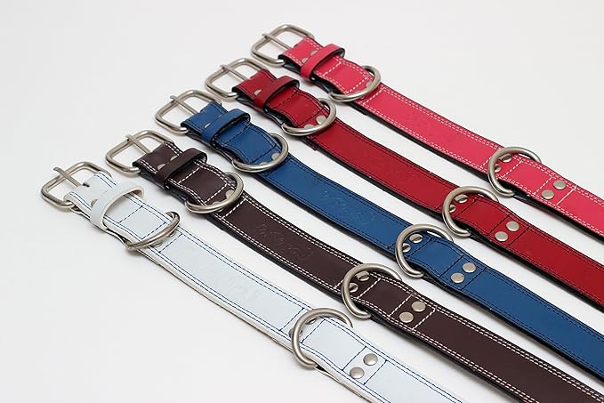 Premium Leather Collars with Stainless Steel Buckles (21"-24", Pink)