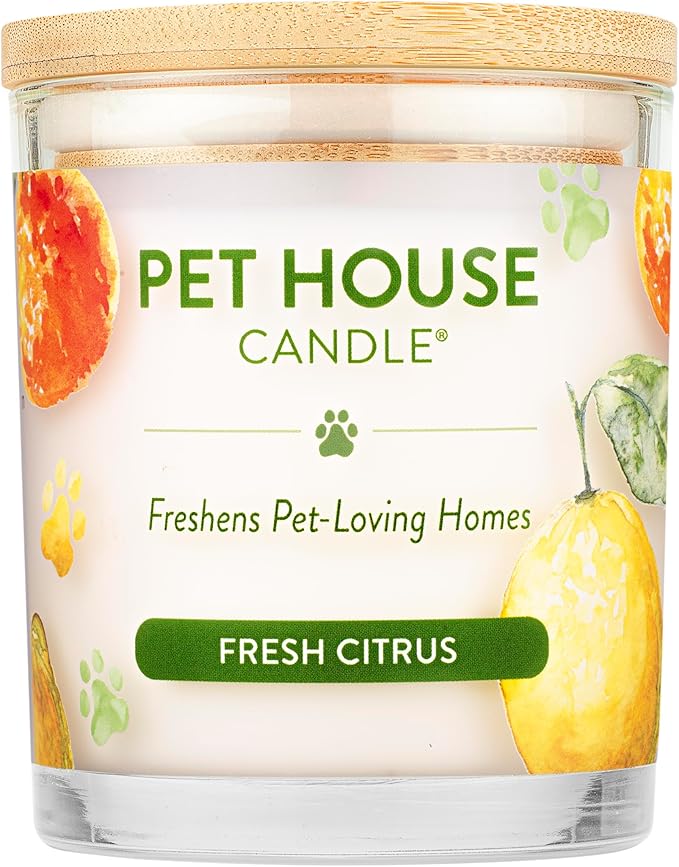 One Fur All Pet House Candle 2 Pack - Plant-Based/Soy Candle - Clean Burning Scented Candles, Long Lasting Pet Odor Candle for Home - Fresh Citrus