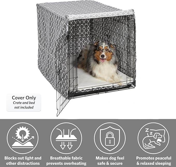 MidWest Homes for Pets Dog Crate Cover, Privacy Dog Crate Cover Fits Midwest Dog Crates, Crate Cover Only; Machine Wash & Dry; Gray Geo Print; 42 inch