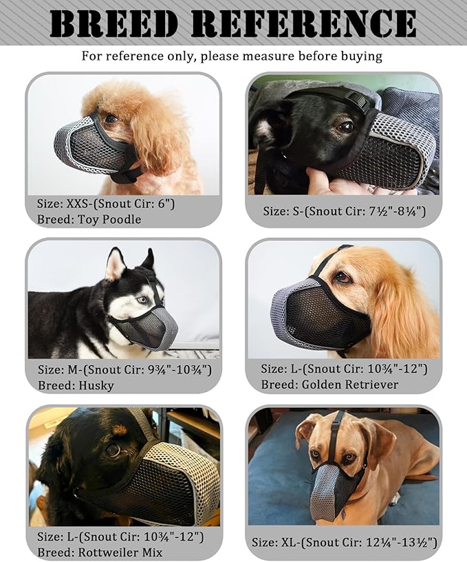 Mayerzon Dog Muzzle, Patented Mesh Soft Muzzle for Large Medium Small Dogs for Scavenging Grooming Biting Chewing, Breathable Reflective Doberman Husky Muzzle with Collar for Labrador Retriever Poodle