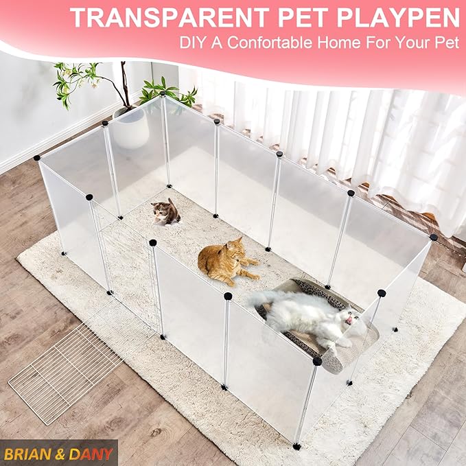 BRIAN & DANY Dog Playpen Portable for Small Animals, Dog Play Pen Indoor, Transparent Pet Playpen for Puppies, Cats, 70.8" L x 35.4" W x 29.5" H