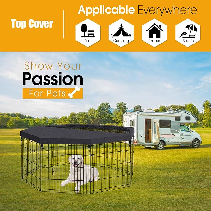 Dog Pet Playpen 8 Panel 24 Inch Top Cover for Small Medium Pets Indoor Outdoor (Only Cover,Playpen Not Included)(Black Top Cover)