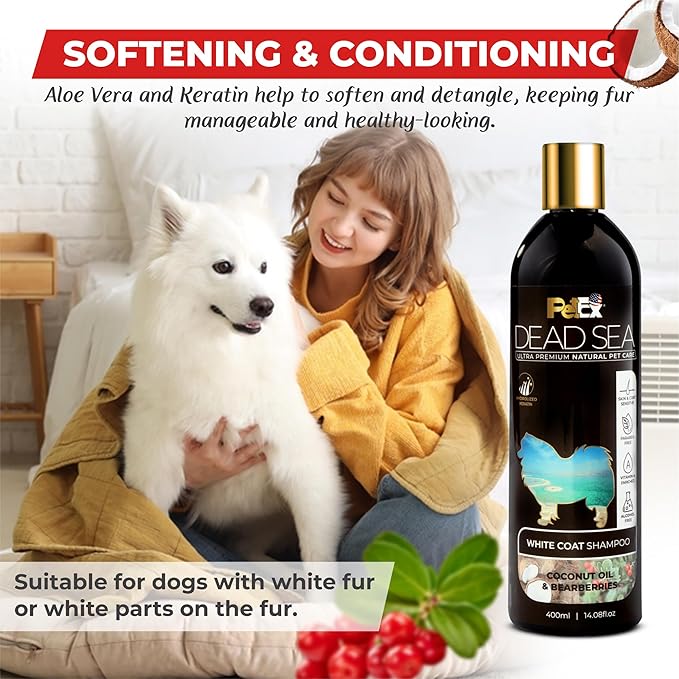 Ultra Premium Pet Care with Dead Sea Minerals - White Coat Shampoo - Shine and Brightness to White Coat, Keep Clean and Soft, Alcohol and Paraben Free, Suitable for Dogs & Cats