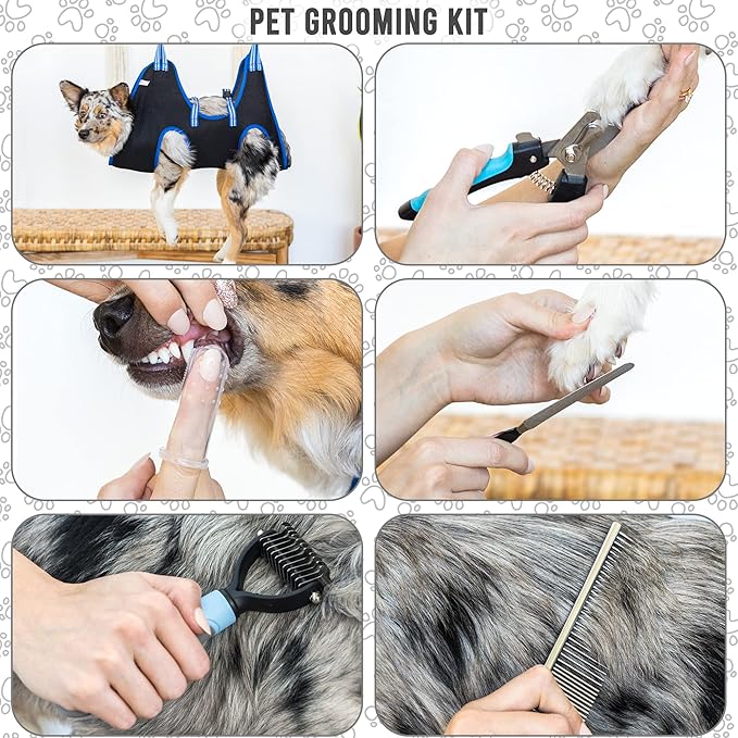 Cat & Dog Grooming Hammock - DIY Pet Grooming Kit With Sling, Nail File, Comb, and Trimmers - Small to Large Pets