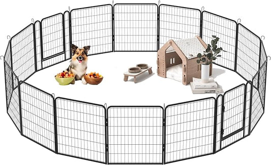 Metal Dog Playpen Outdoor, 32" Height 16 Panels Pet Kennel Crate for Puppy/Small/Medium Dogs, Heavy Duty Metal Playpen with Door, Indoor Portable Dog Fence Pet Exercise Pen for Yard RV Camping