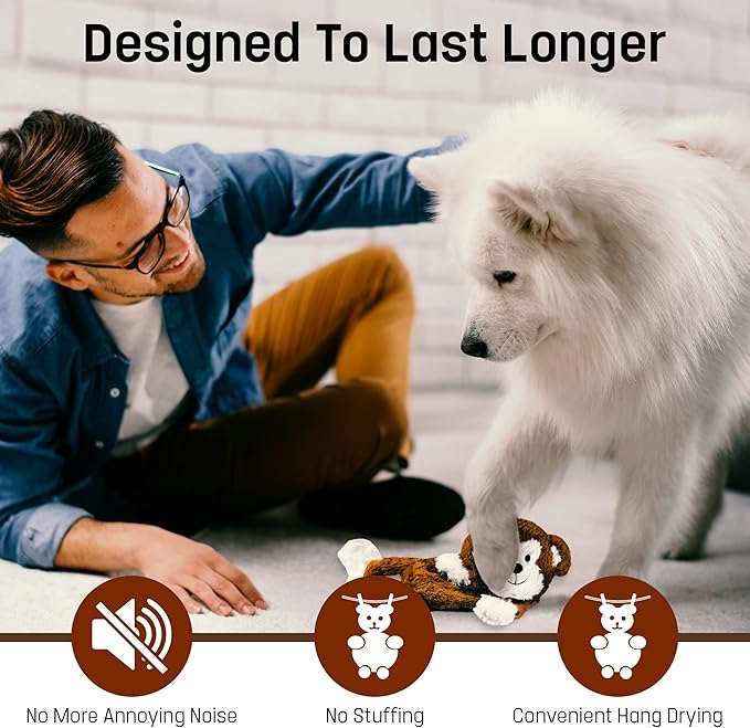 FGA MARKETPLACE Pack of 7 Flat NO Stuffing NO Squeak Plush Dog Toys, Funny Style Will Entertain Your Dog for Hours, Recommended for Small and Medium Dog 21 INCH Long