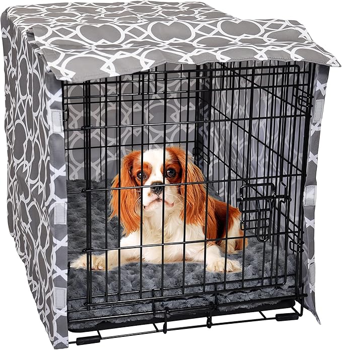 Dog Crate Cover 24 Inch | Pet Kennel Cover Fits Most Standard 1 to 3-Door Wire Dog Crates | Liquid Repel, Wrinkle Less, Machine Wash & Dry | Stylish Fabric Pattern for Home Decor
