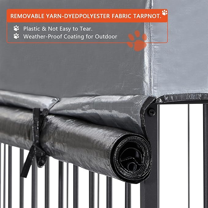 Ball & Cast 47" Outdoor Dog Kennel for 91+ lbs Dogs,Lockable Swivel Door with Bowl Rack & 2 Stainless Bowls,Waterproof Metal Roofed Pet Run Enclosure,Easy to Clean & Assemble,Black