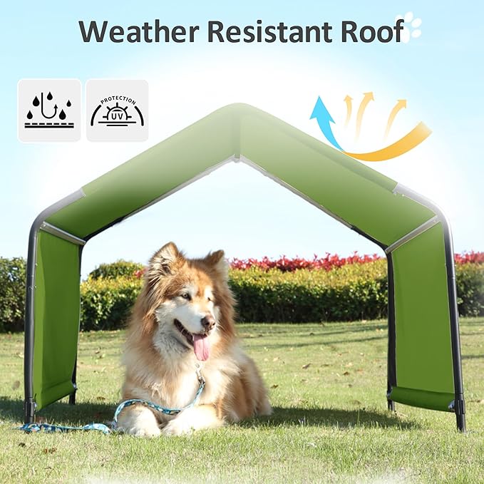 Dog Shade Shelter Outdoor Dark Green Tent for Large Medium Dogs, 4'x4'x3' Outside Sun Rain Canopy Pet House for Cats Pigs Livestock with Waterproof Roof Ground Nails…